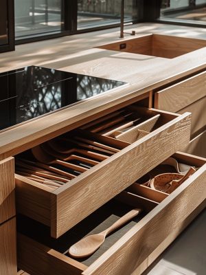 Modern Kitchen Drawer with Wooden Utensils